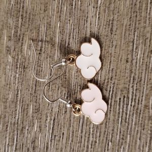 Handmade ink and white mismatch cloud earrings
